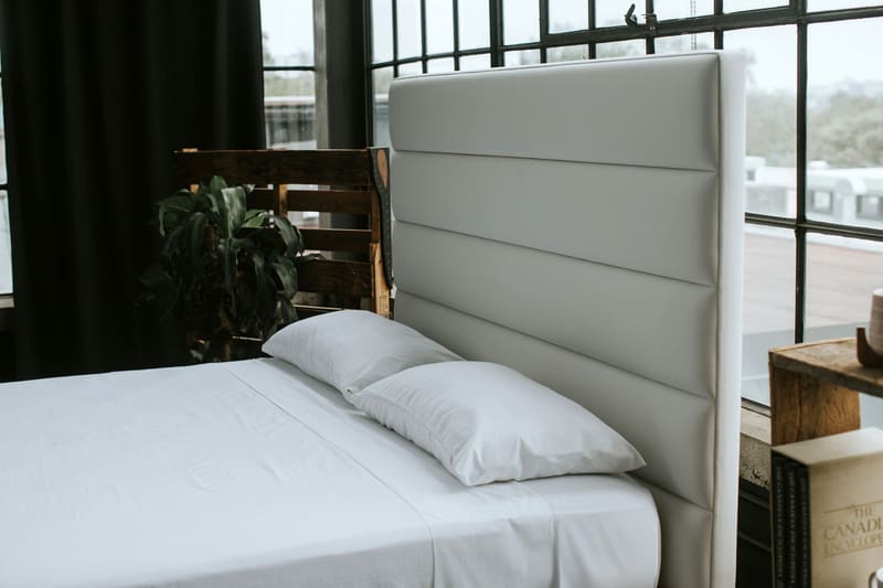 Horizontal channel headboard in white vegan leather