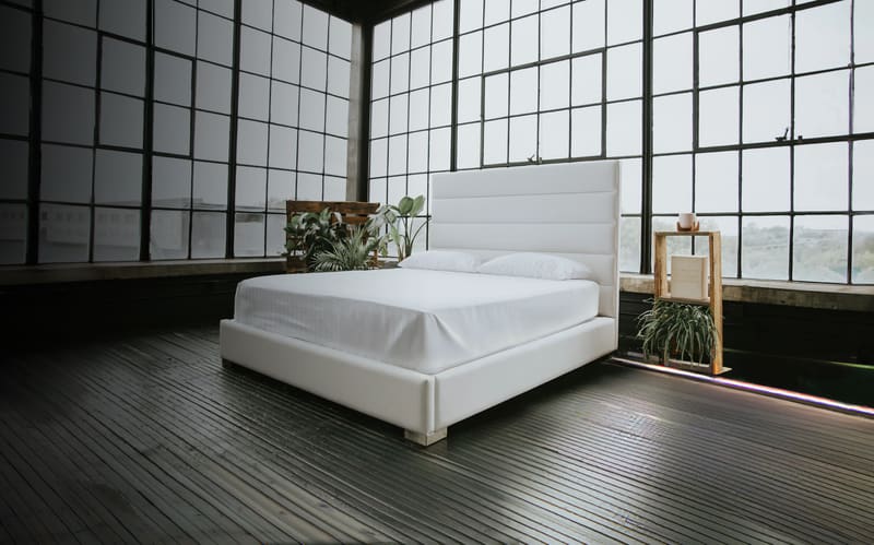 The Zazen Bed in white vegan leather